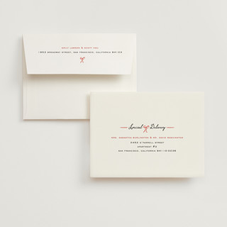 This is a scarlet bridal shower thank you cards with standard by Sarah Rosenthal called oh la love! printing on strathmore in standard