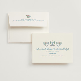 This is a peony bridal shower thank you cards with standard by Erin German called floral frame crest printing on strathmore in standard