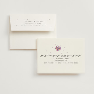 This is a bubblegum bridal shower thank you cards with standard by Corinne Malesic called disco fever printing on strathmore in standard