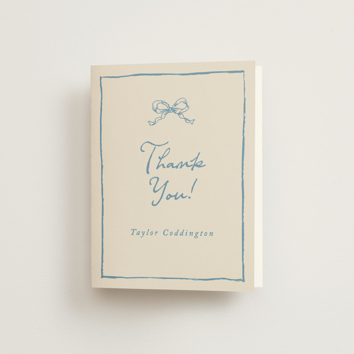 "ribbon bow drawing" - Hand Drawn, Vintage Bridal Shower Thank You Cards in Dusty Blue by Cass Loh.