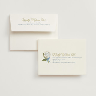 This is a blue bell bridal shower thank you cards with standard by Jackie Crawford called hydrangea bow bouquets printing on strathmore in standard
