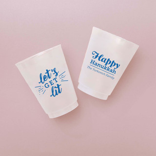 This is a silver party decorations by ForYourParty called custom let's get lit hanukkah frosted plastic cup, set of 50 in standard