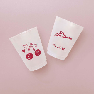 This is a clear party decorations by ForYourParty called personalized valentine's cherry plastic cup, set of 50 in standard