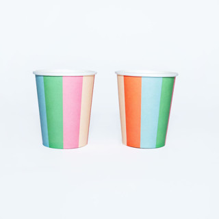 This is a multicolor party decorations by POP Party Supplies called striped paper cups (x 12) - striped collection in standard