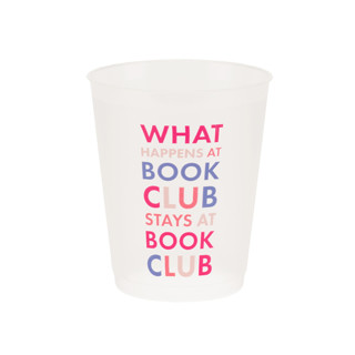 This is a multicolor party decorations by Jollity and Co called book club "what happens at book club" flex cups - set of 8 in standard