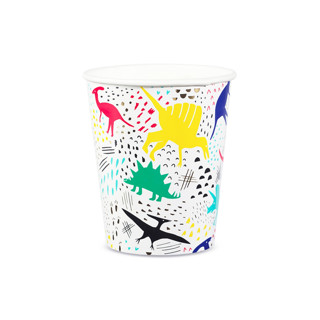 This is a multicolor party decorations by Jollity and Co called dinomite 9 oz cups - pack of 8 in standard