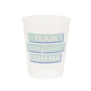 This is a multicolor party decorations by Jollity and Co called book club "team oxford comma" flex cups - set of 8 in standard