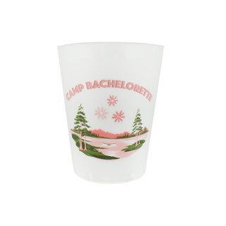 This is a pink party decorations by Jollity and Co called camp bachelorette postcard flex cups - set of 12 in standard