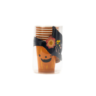 This is a orange party decorations by MA FÊTE called pumpkin paper cups with a hat sleeve - pack of 8 in standard