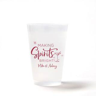 This is a red party decorations by ForYourParty called custom making spirits bright frosted plastic cup, set of 50 in standard