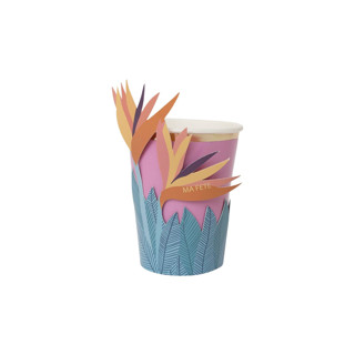 This is a pink party decorations by MA FÊTE called tropical cups with flower sleeves - pack of 8 in standard