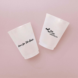 This is a clear party decorations by ForYourParty called personalized here for the boos plastic cup, set of 50 in standard