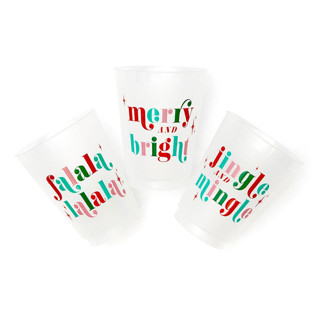 This is a multicolorassorted-colors party decorations by ForYourParty called jingle and mingle christmas party frosted plastic cups, pack of 12 in standard