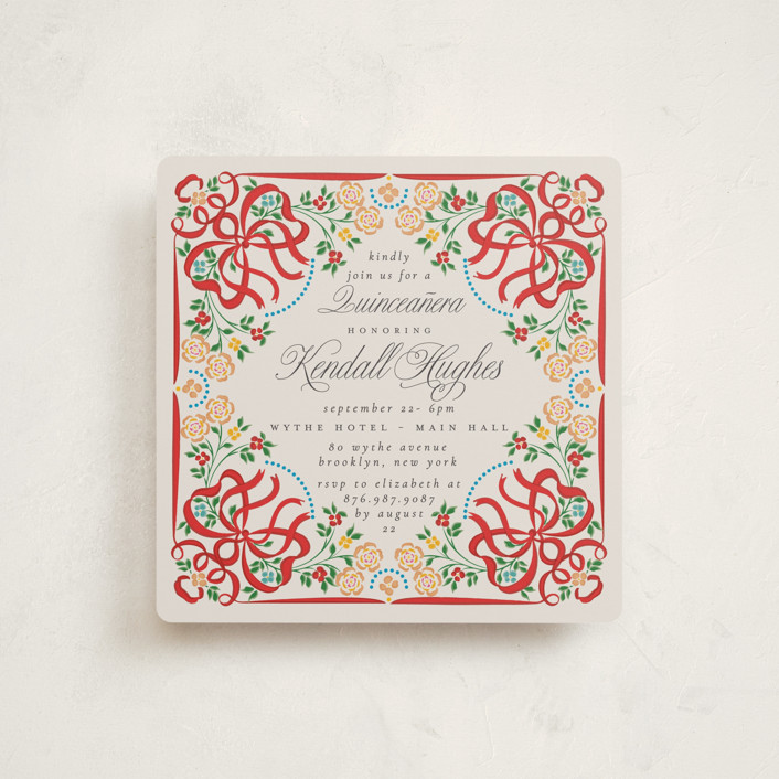 "Folklore Bloom" - Quinceañera Invitations in Cherry by Ana de Sousa.