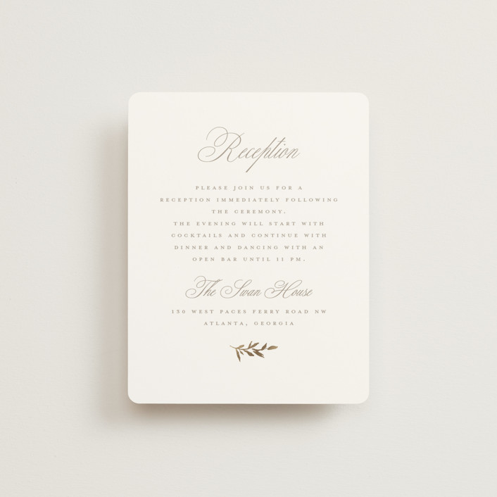 "Romantic Wreath" - Rustic Foil-pressed Reception Cards in Chantilly by Wildfield Paper Co.