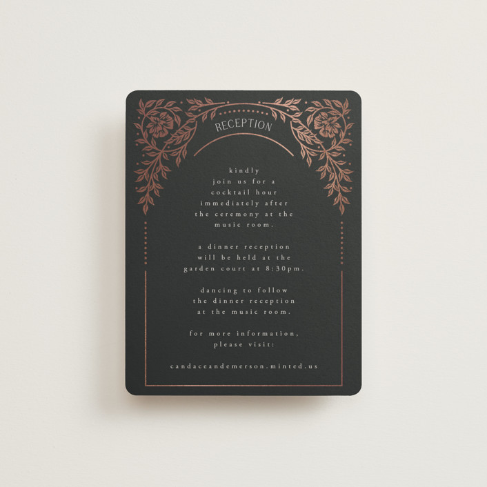 "Gilded nouveau frame" - Foil-pressed Reception Cards in Onyx by Ana de Sousa.