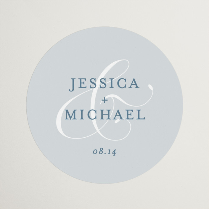 "Empire" - Rehearsal Dinner Favor Stickers in Dusty Blue by Jennifer Postorino.