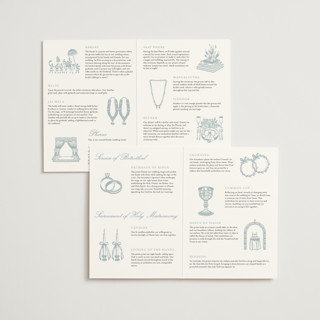 This is a dusty blue unique wedding programs with standard by Jennifer Postorino called empire printing on signature in folded