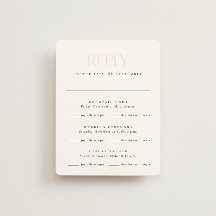 "Idyllic" - Foil-pressed Multi-event Rsvp Cards in Sugar by Jessica Williams.