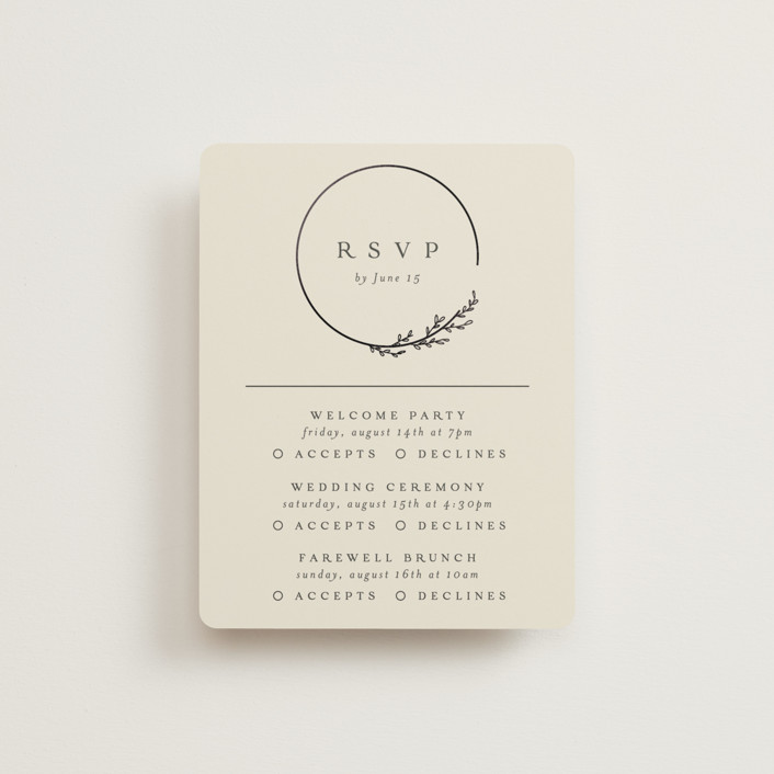 "Branched" - Rustic Foil-pressed Multi-event Rsvp Cards in Almond by Brianne Larsen.