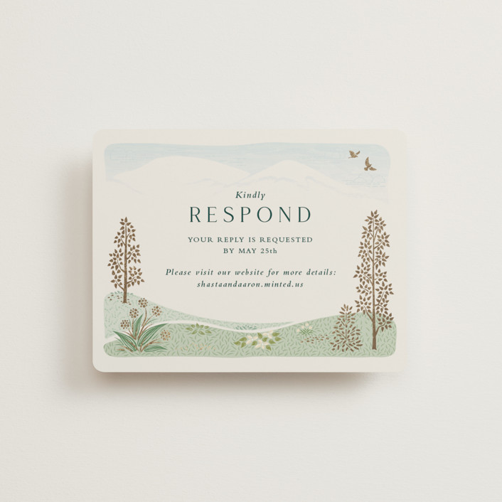 "Mountaintop" - Destination, Rustic Foil-pressed Rsvp Online Enclosure Cards in Evergreen by Paper Sun Studio.