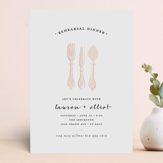 Dinner First FoilPressed Rehearsal Dinner Invitations by Susan Brown