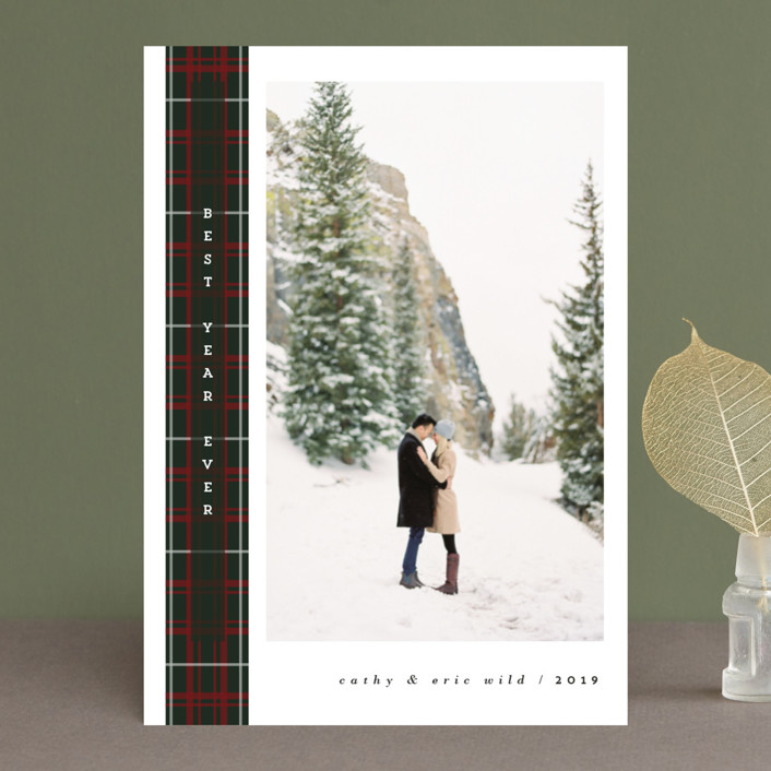 "wintry tartan" - Christmas Photo Cards in Holly Berry by Kanika Mathur.