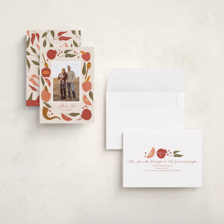 This is a pomegranate rosh hashanah cards with standard by Corinne Malesic called plentiful border printing on recycled smooth signature in petite