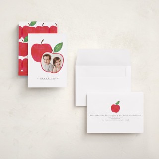 This is a honeycrisp rosh hashanah cards with standard by Jackie Crawford called shana tova apple printing on recycled smooth signature in petite