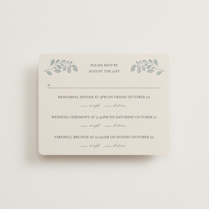 "Embroidered" - Multi-event Rsvp Cards in Dusty Blue by Jen Owens.
