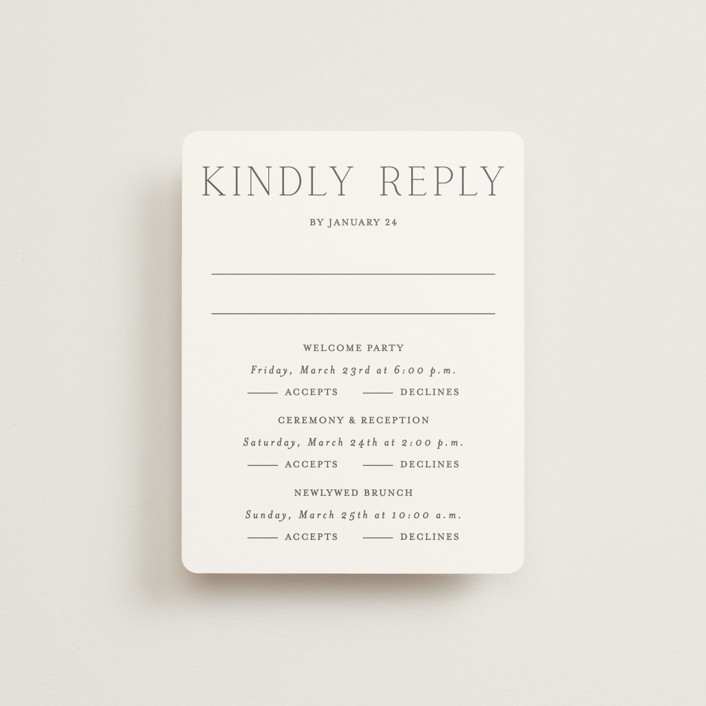"In Love" - Multi-event Rsvp Cards in Cotton by Vanessa Doyle.