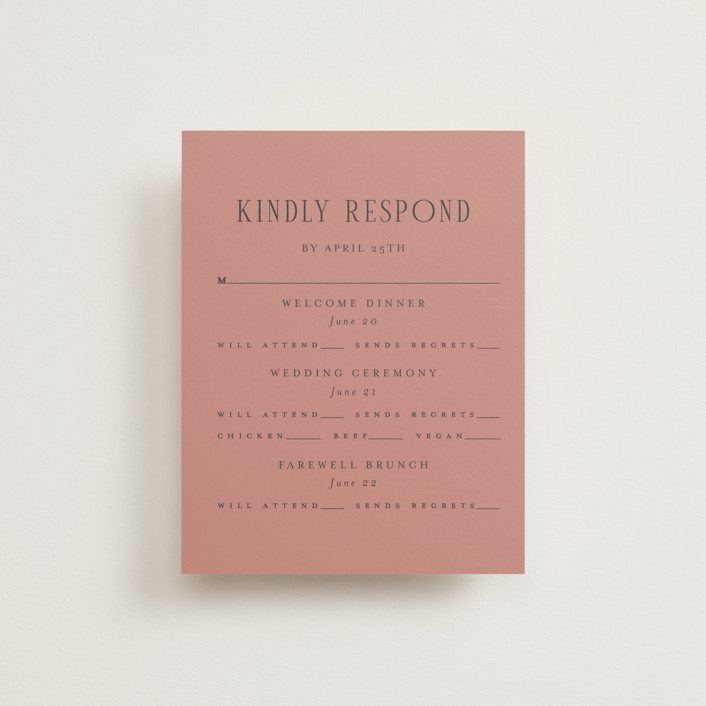 "Ruban en Fleur" - Multi-event Rsvp Cards in Rose by Itsy Belle Studio.