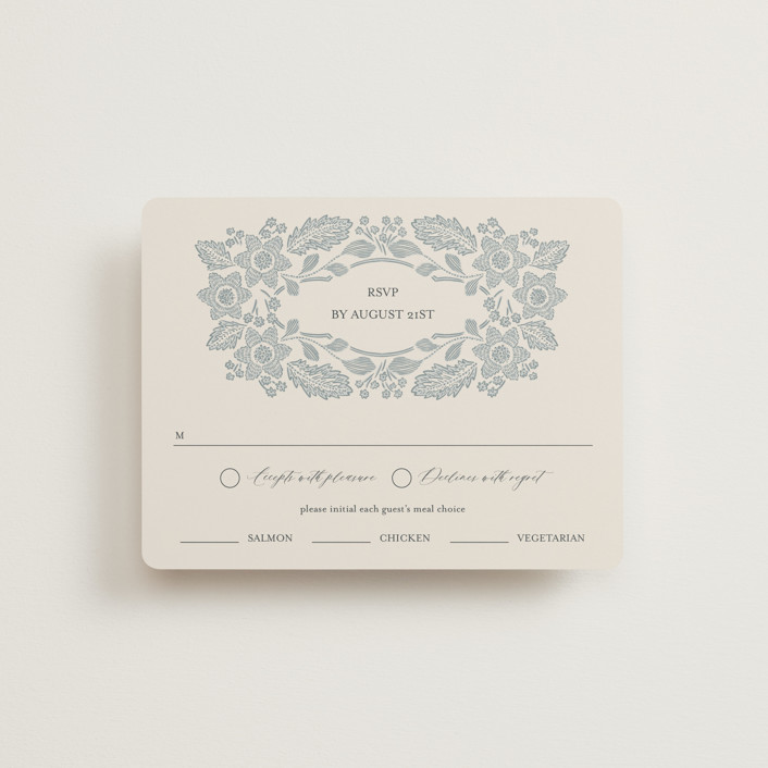 "Embroidered" - Rsvp Cards in Dusty Blue by Jen Owens.