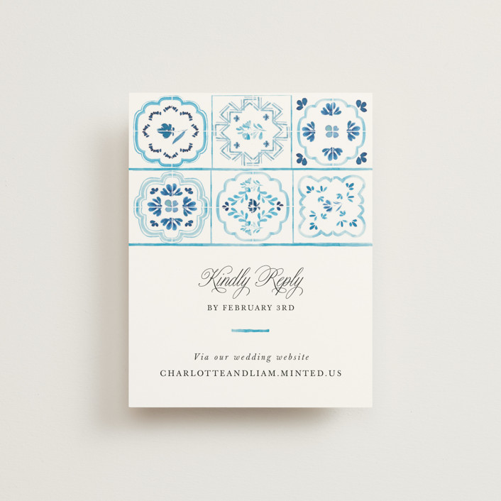 "Almafi" - Hand Drawn, Destination Rsvp Online Enclosure Cards in Cerulean by Itsy Belle Studio.