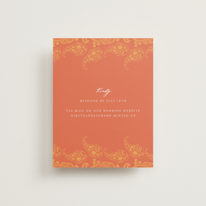 "Heritage Paisley" - Bohemian Rsvp Online Enclosure Cards in Tangerine by Kanika Mathur.