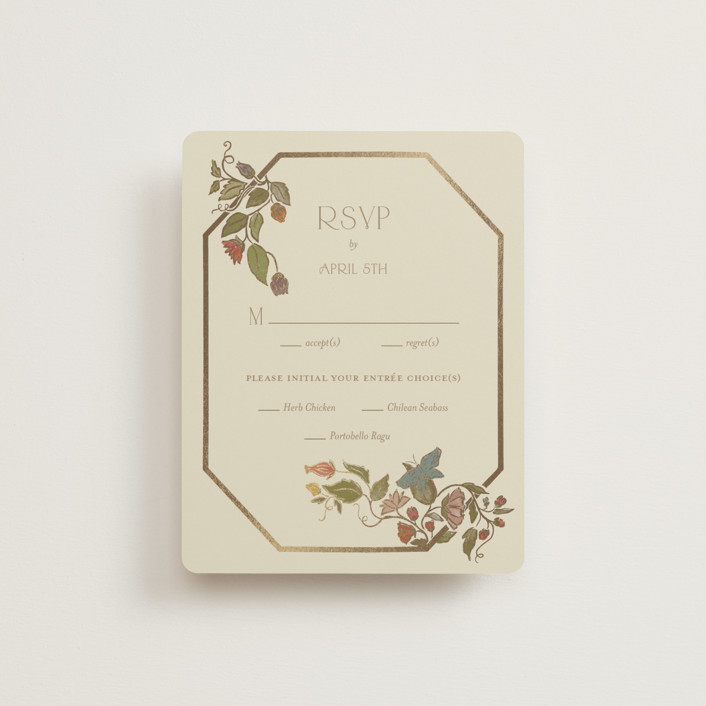 "Radiant Botany" - Rustic Foil-pressed Rsvp Cards in Mint by Simona Camp.