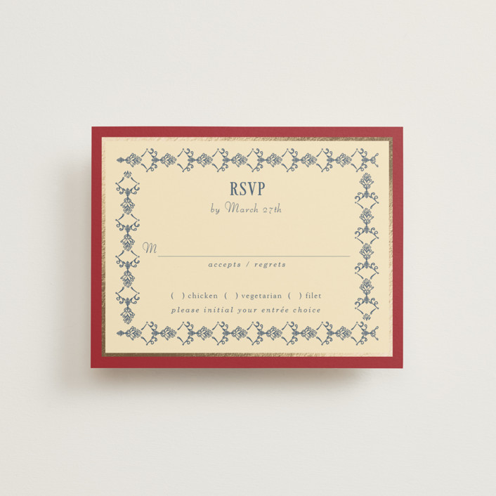 "Woven" - Foil-pressed Rsvp Cards in Navy by Baumbirdy.