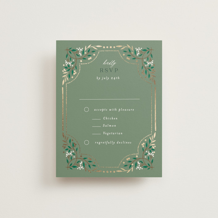 "Illuminated Storybook" - Vintage Foil-pressed Rsvp Cards in Evergreen by Alethea and Ruth.