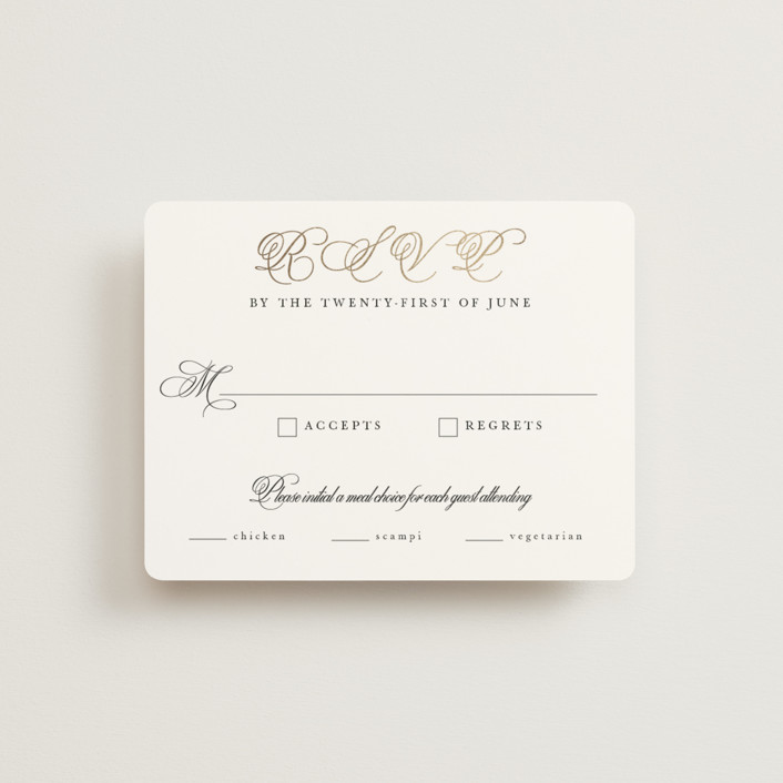 "Traditionalist" - Foil-pressed Rsvp Cards in Snow by Sarah Brown.