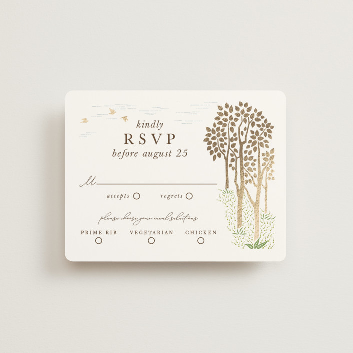 "In the country" - Destination, Rustic Foil-pressed Rsvp Cards in Forest by Paper Sun Studio.