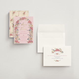 This is a tea rose foil stamped save the date cards with foil pressed by Sarah Rosenthal called evergold blooms printing on signature in grand