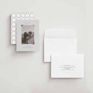 This is a cream foil stamped save the date cards with foil pressed by Jenny Millington called scrapbook frame printing on recycled smooth signature in grand