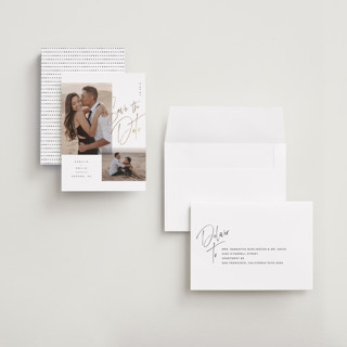 This is a ink petite save the dates with foil pressed by Kristie Kern called flirt printing on recycled smooth signature in petite