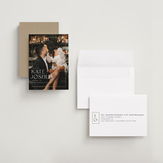 This is a pearl petite save the dates with foil pressed by Brooke Chandler called surround printing on recycled smooth signature in petite