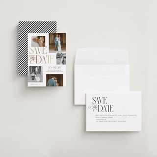 This is a paperwhite petite save the dates with foil pressed by Laura Hankins called layered printing on recycled smooth signature in petite