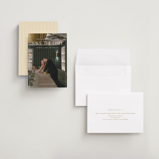 This is a cloud petite save the dates with foil pressed by Paula Pecevich called cover editorial printing on recycled smooth signature in petite