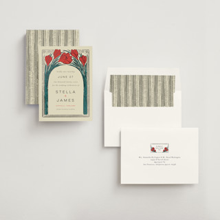 This is a birch foil stamped save the date cards with foil pressed by Shiny Penny Studio called deco spring florals printing on signature in standard