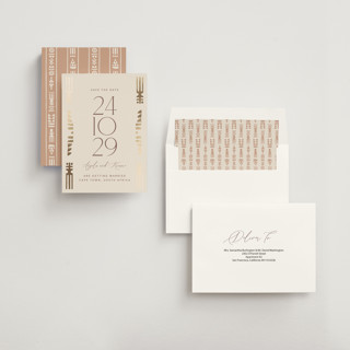 This is a sahara foil stamped save the date cards with foil pressed by David Michuki called cultured element printing on signature in standard