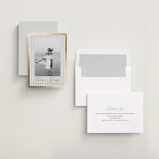 This is a provincial foil stamped save the date cards with foil pressed by Angela Thompson called emma printing on recycled smooth signature in standard