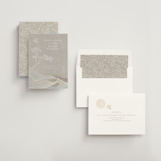 This is a ash foil stamped save the date cards with foil pressed by Jelena Vuletic called asahi printing on signature in standard